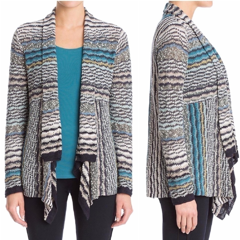 NIC+ZOE Linen Blend Open Front Shaded Stripes Cardigan